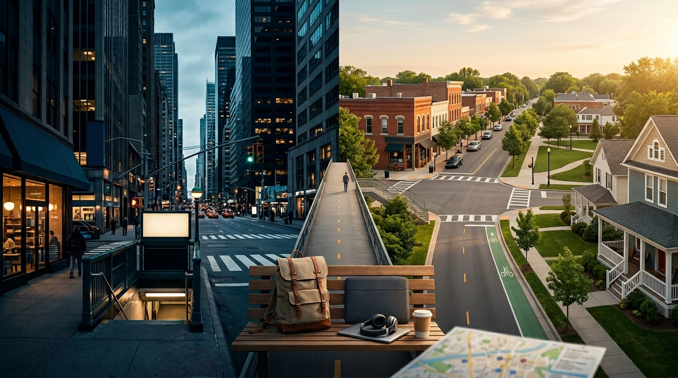 remote worker choosing between a big U.S. city and a smaller city lifestyle